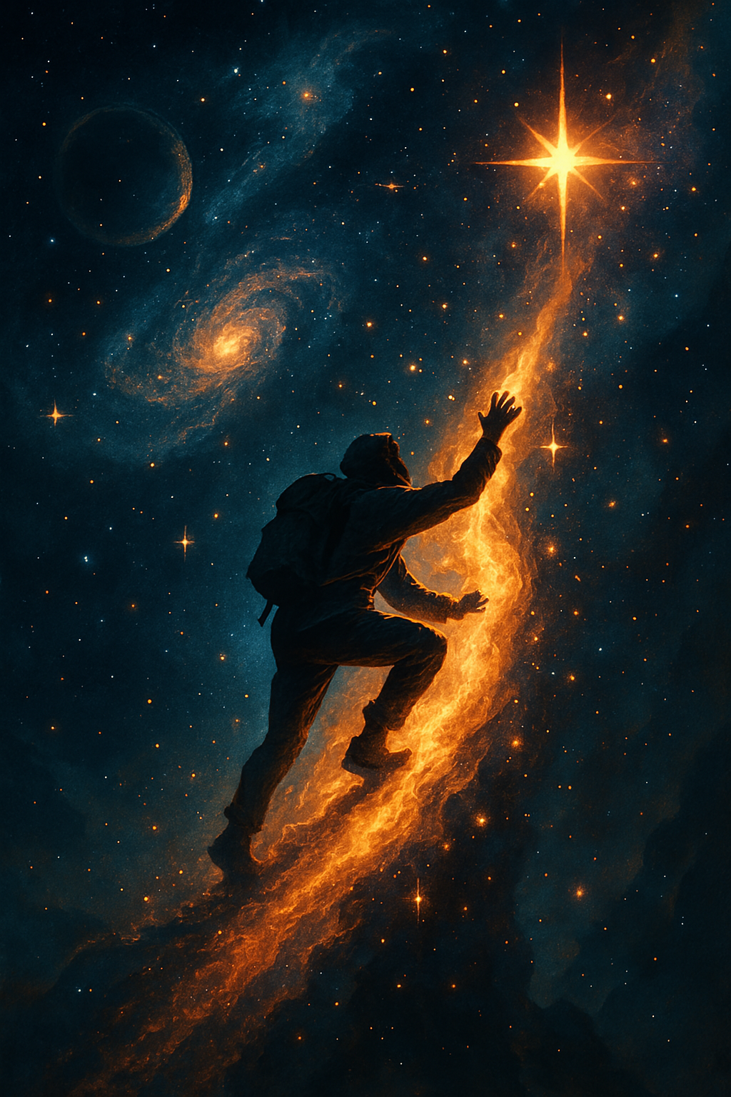 Cosmic traveler climbing through space